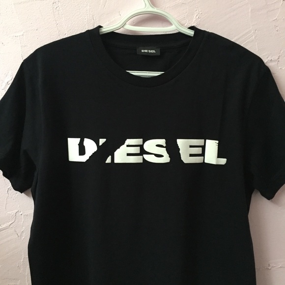 Diesel Midnight Black Tee Shirt Faded Out Logo Italian Muscle Fit NWT Diego Brok - Picture 7 of 11